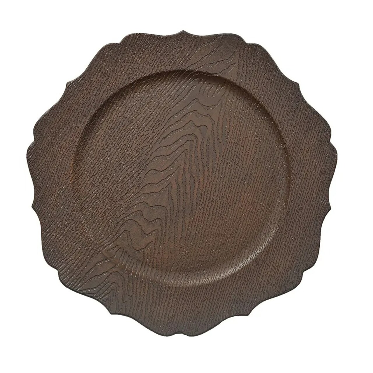 BROWN 6 Round 13" Rustic Wooden Acrylic CHARGER PLATES Scallop Rim